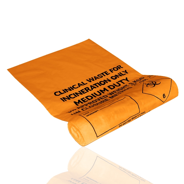Orange Clinical Waste Sacks 10Kg On Roll