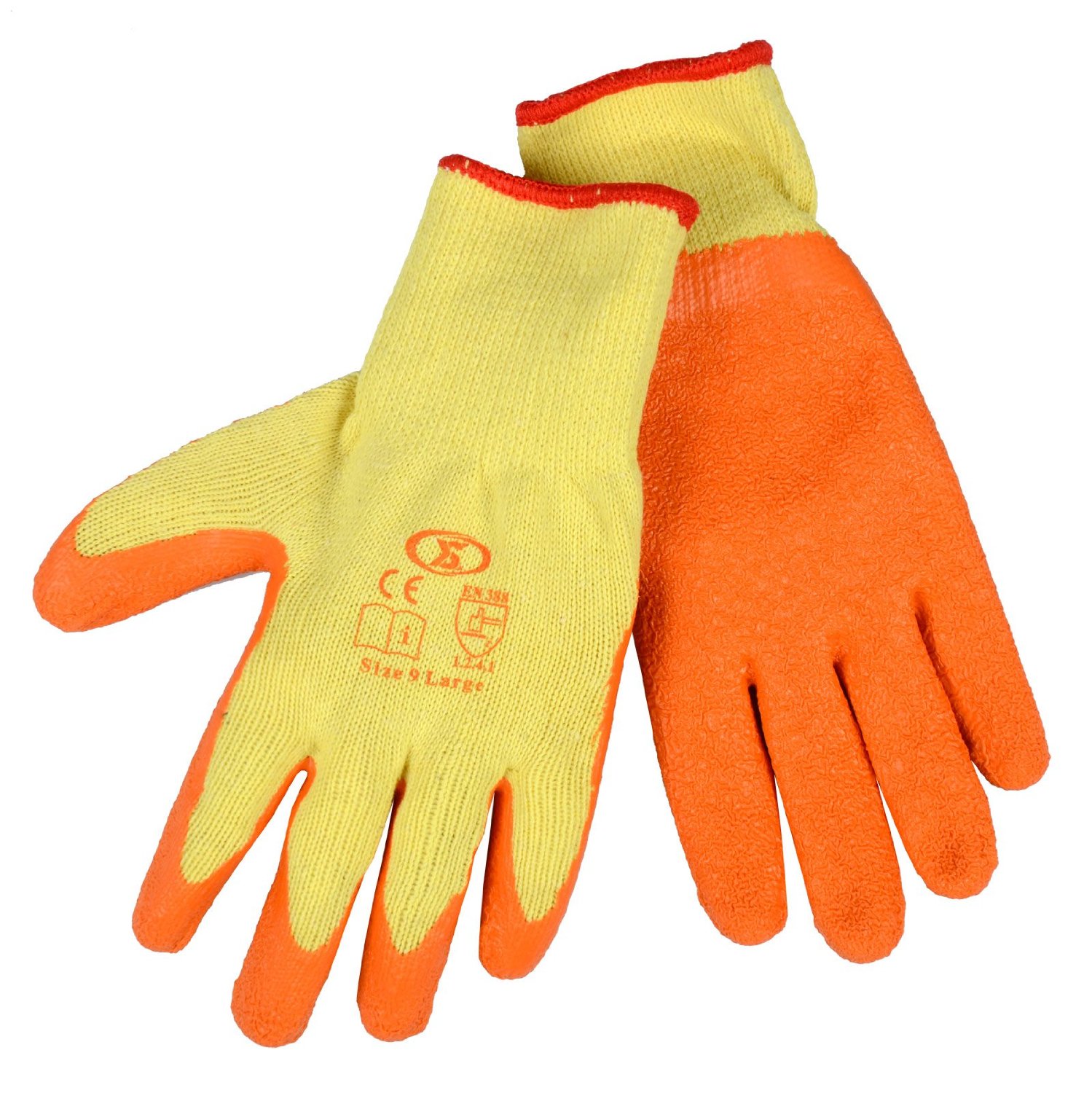 Latex Coated Orange Gloves - Size 9