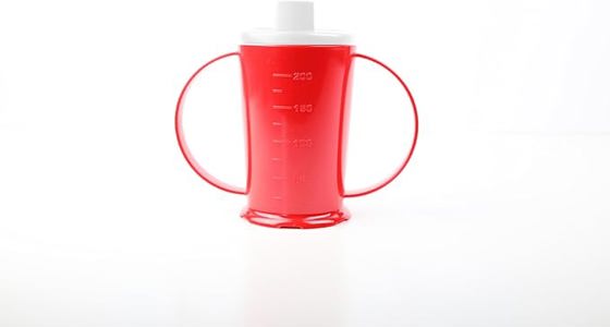 Red Two Handled Beaker With Clear Wide Spout